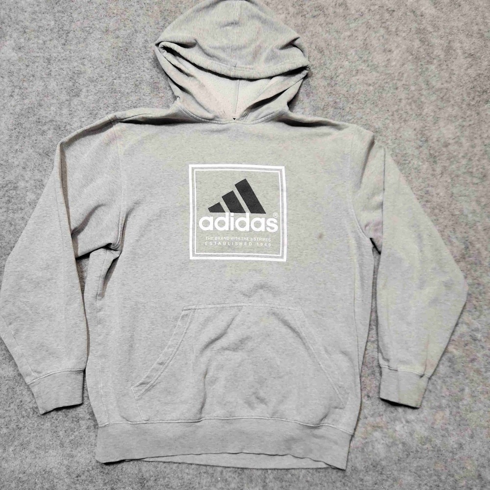 Vintage Adidas Mens Large Grey Logo Hoodie‎ Kangaroo Pocket